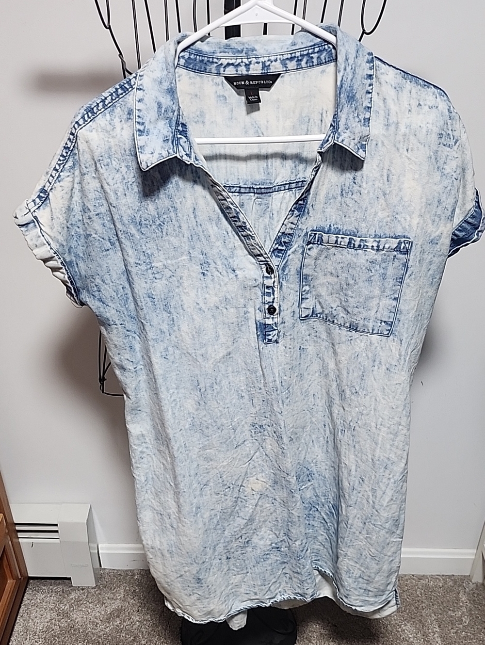 Rock & Republic Acid-Wash Denim Shirt Dress - Washed Blue